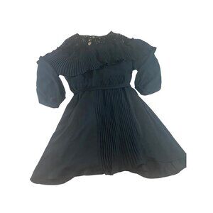 Eloquii Women's Black Long Sleeve Pleated Lace Trim Dress - 20